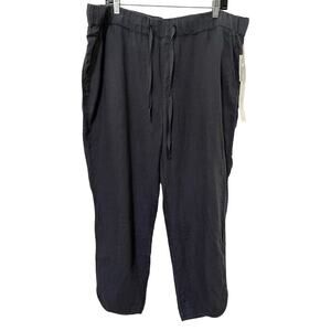 Caslon Womens 100% Linen Straight Leg Pants Size XL Black Coastal Travel NWT